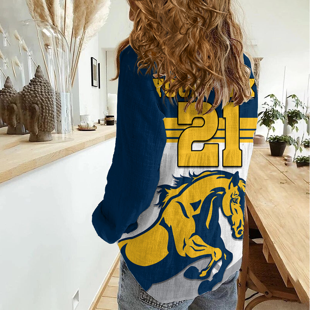 (Custom Text And Number) Brumbies Rugby Union Women Casual Shirt Australia Silhouettes Of Horses - Vibe Hoodie Shop