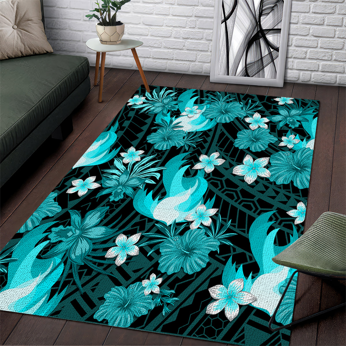 Australian Heat Cricket Area Rug Baeuty Pacific Hibiscus and Polynesian Pattern - Vibe Hoodie Shop