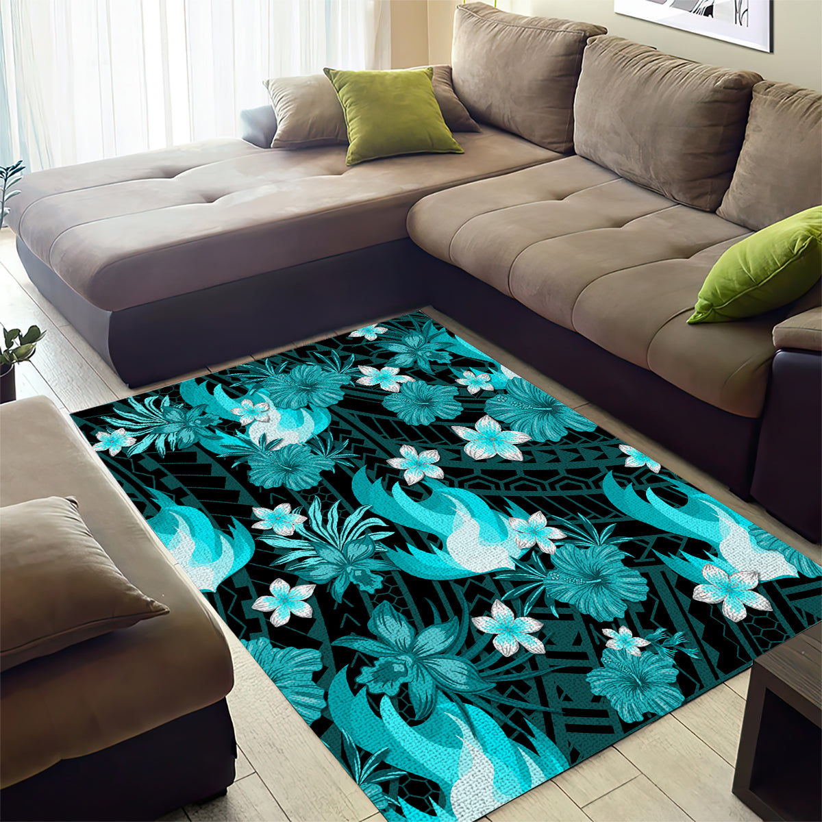 Australian Heat Cricket Area Rug Baeuty Pacific Hibiscus and Polynesian Pattern - Vibe Hoodie Shop