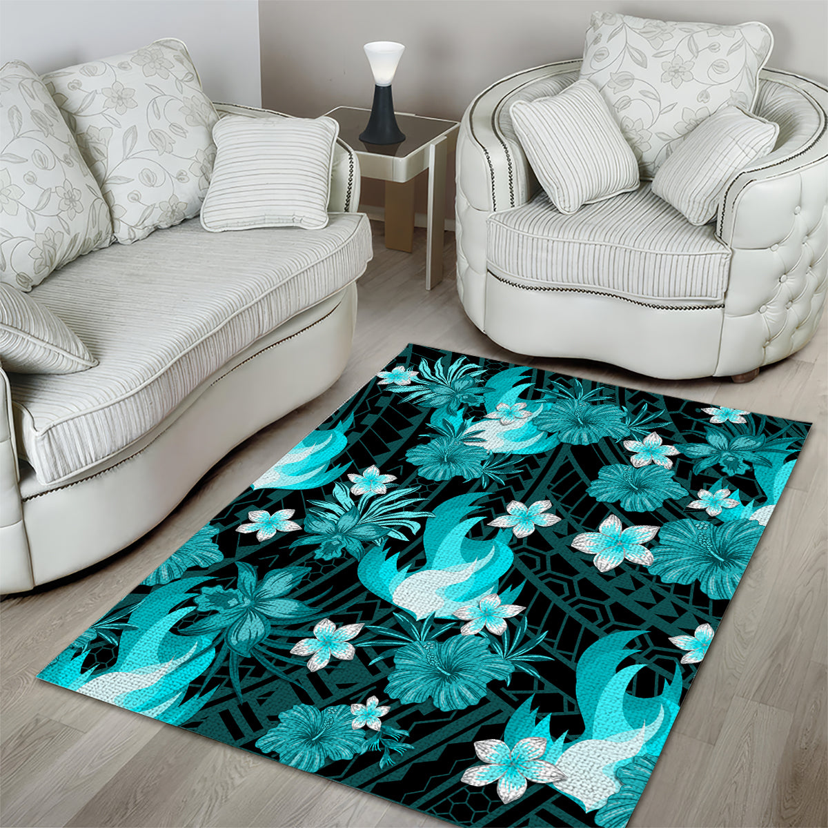 Australian Heat Cricket Area Rug Baeuty Pacific Hibiscus and Polynesian Pattern - Vibe Hoodie Shop