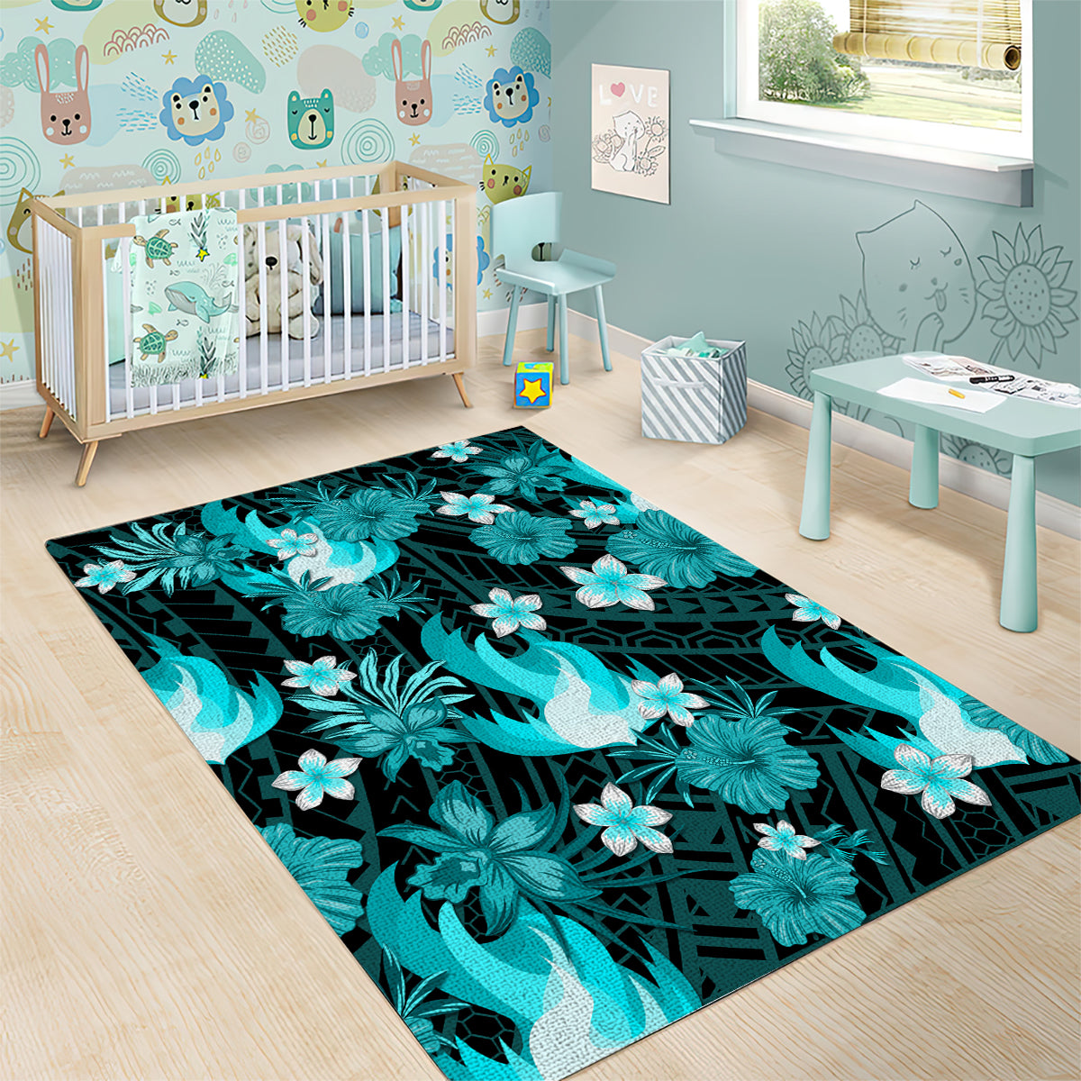 Australian Heat Cricket Area Rug Baeuty Pacific Hibiscus and Polynesian Pattern - Vibe Hoodie Shop