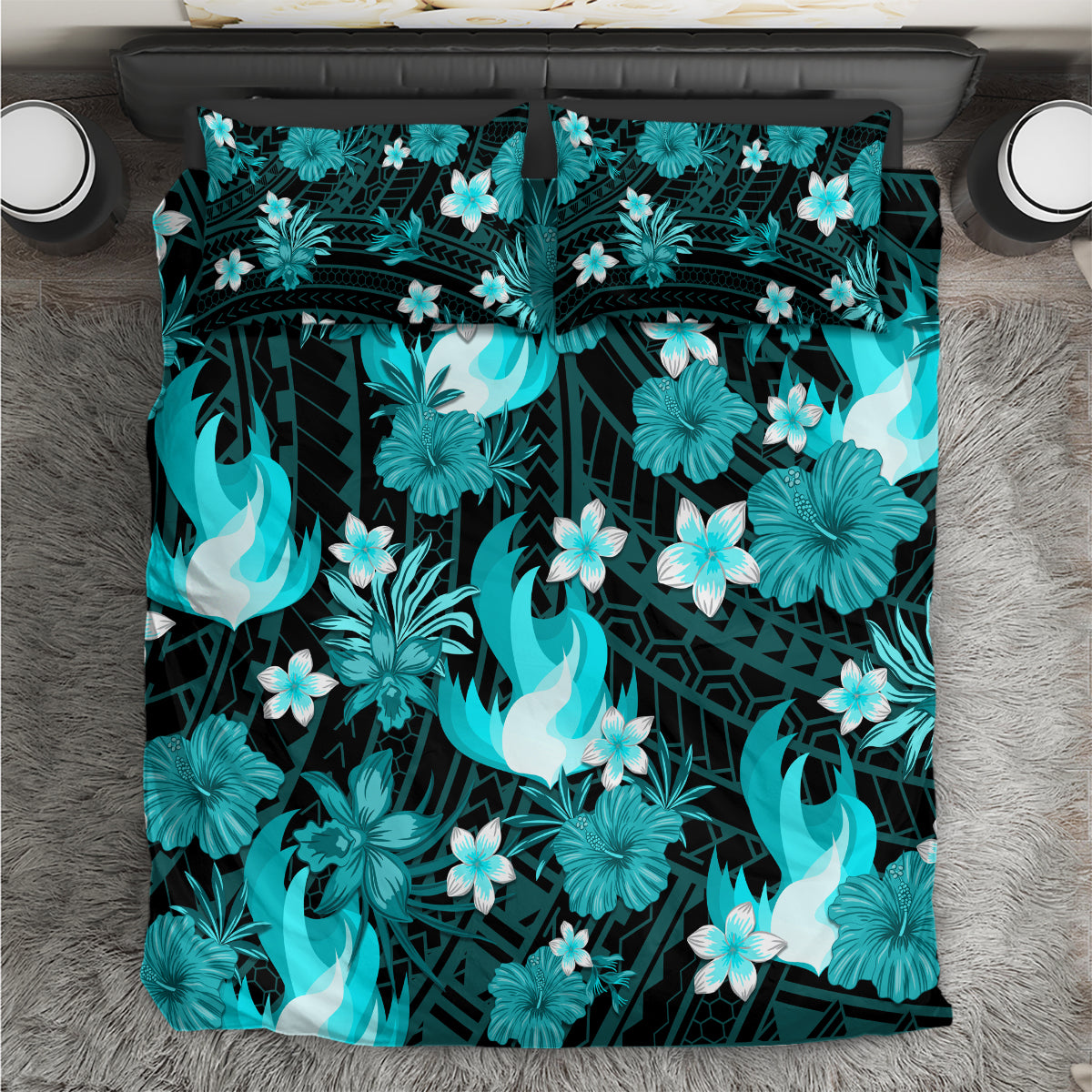 Australian Heat Cricket Bedding Set Baeuty Pacific Hibiscus and Polynesian Pattern - Vibe Hoodie Shop