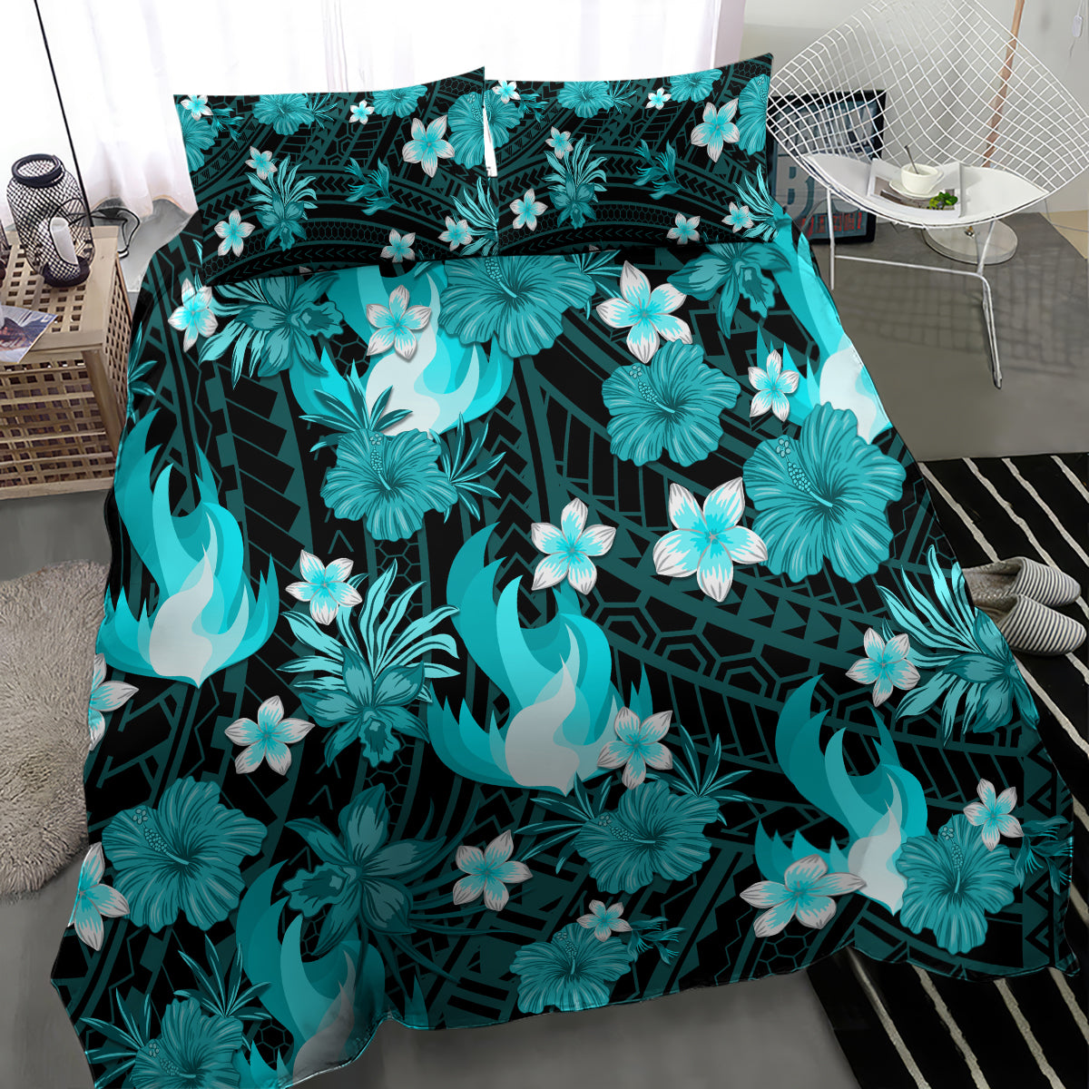 Australian Heat Cricket Bedding Set Baeuty Pacific Hibiscus and Polynesian Pattern - Vibe Hoodie Shop