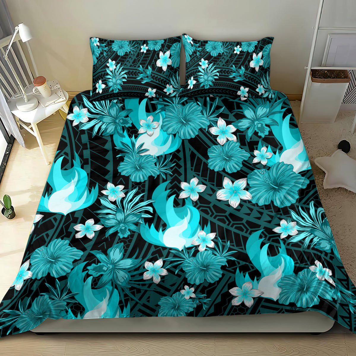 Australian Heat Cricket Bedding Set Baeuty Pacific Hibiscus and Polynesian Pattern - Vibe Hoodie Shop