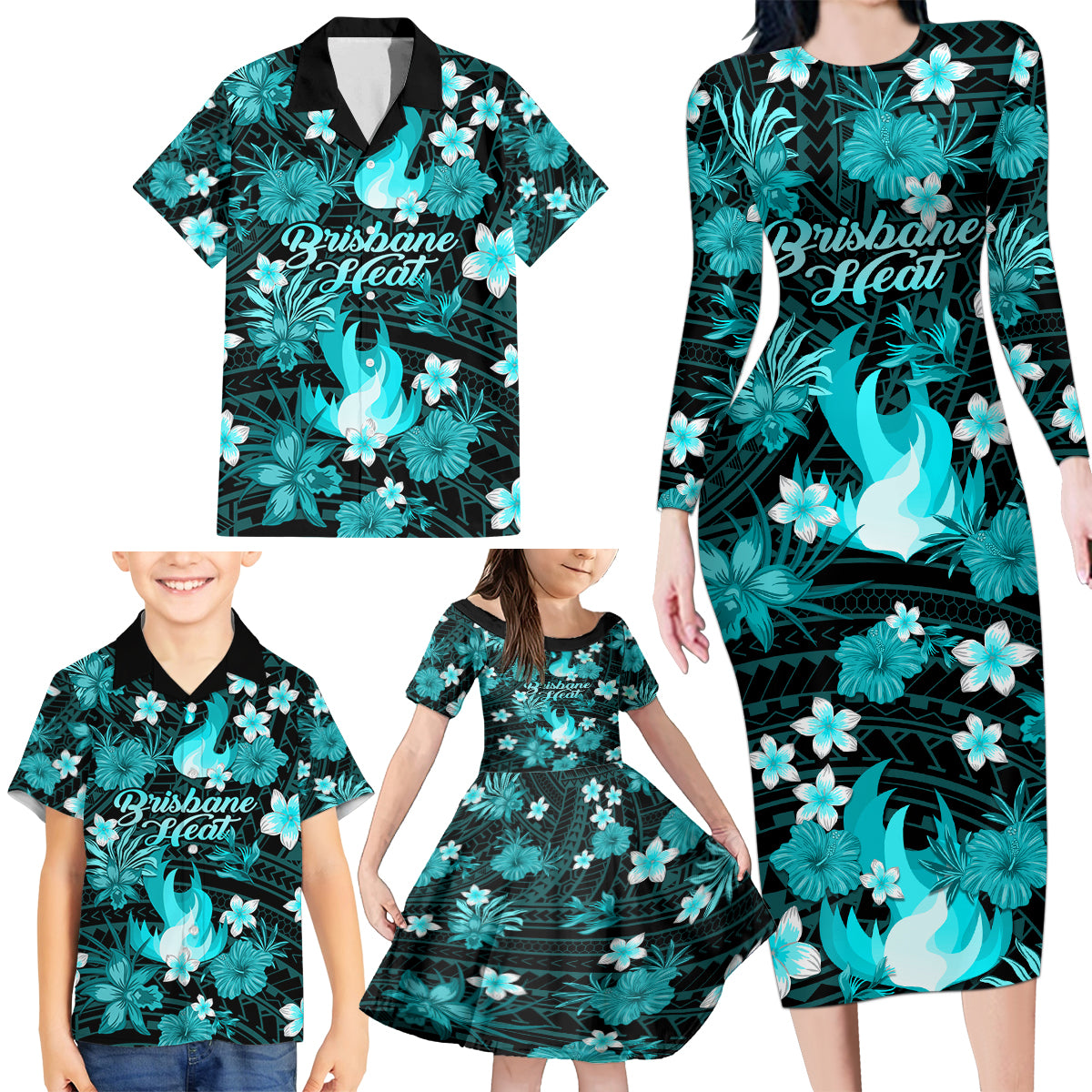 australian-heat-cricket-family-matching-long-sleeve-bodycon-dress-and-hawaiian-shirt-baeuty-pacific-hibiscus-and-polynesian-pattern