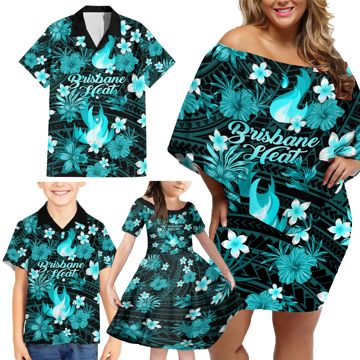 australian-heat-cricket-family-matching-off-shoulder-short-dress-and-hawaiian-shirt-baeuty-pacific-hibiscus-and-polynesian-pattern