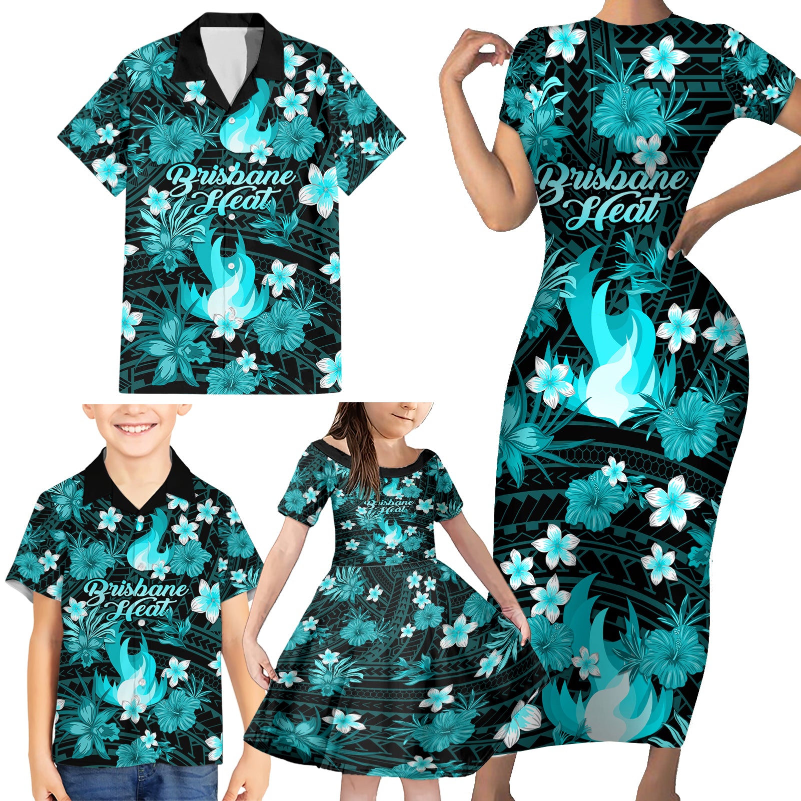 australian-heat-cricket-family-matching-short-sleeve-bodycon-dress-and-hawaiian-shirt-baeuty-pacific-hibiscus-and-polynesian-pattern