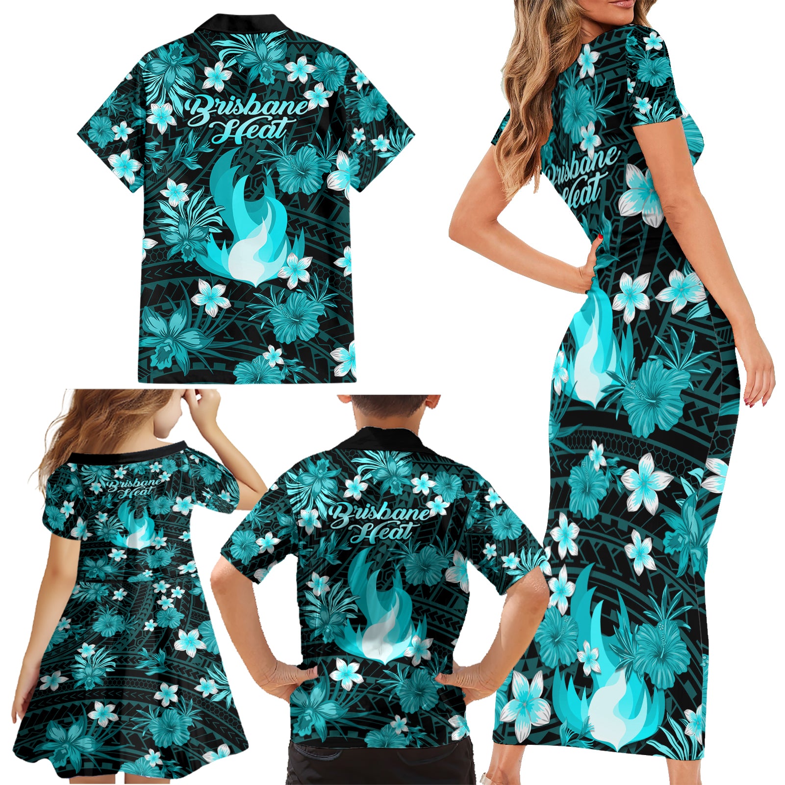 australian-heat-cricket-family-matching-short-sleeve-bodycon-dress-and-hawaiian-shirt-baeuty-pacific-hibiscus-and-polynesian-pattern