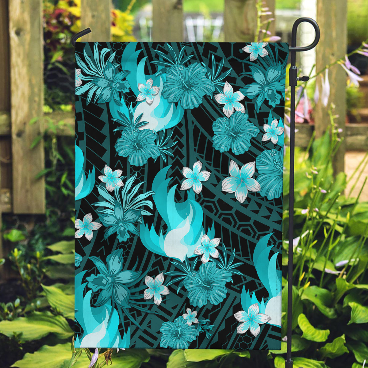 Australian Heat Cricket Garden Flag Baeuty Pacific Hibiscus and Polynesian Pattern - Vibe Hoodie Shop