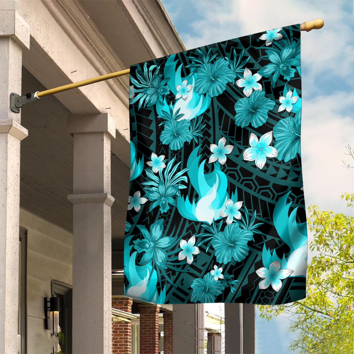 Australian Heat Cricket Garden Flag Baeuty Pacific Hibiscus and Polynesian Pattern - Vibe Hoodie Shop