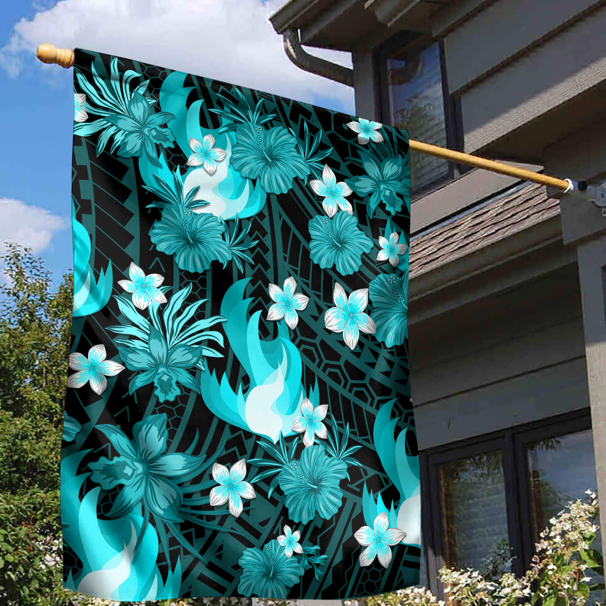 Australian Heat Cricket Garden Flag Baeuty Pacific Hibiscus and Polynesian Pattern - Vibe Hoodie Shop