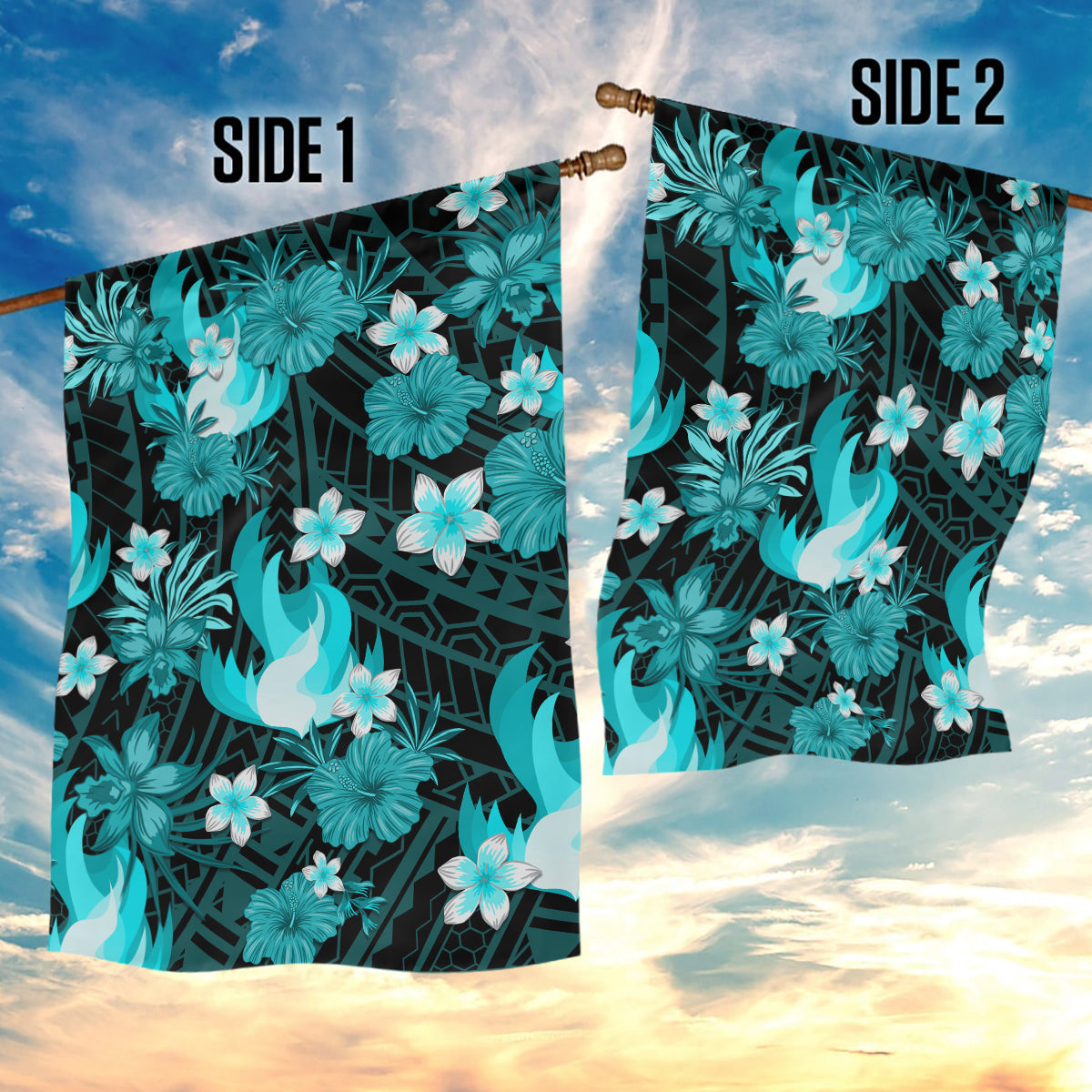 Australian Heat Cricket Garden Flag Baeuty Pacific Hibiscus and Polynesian Pattern - Vibe Hoodie Shop