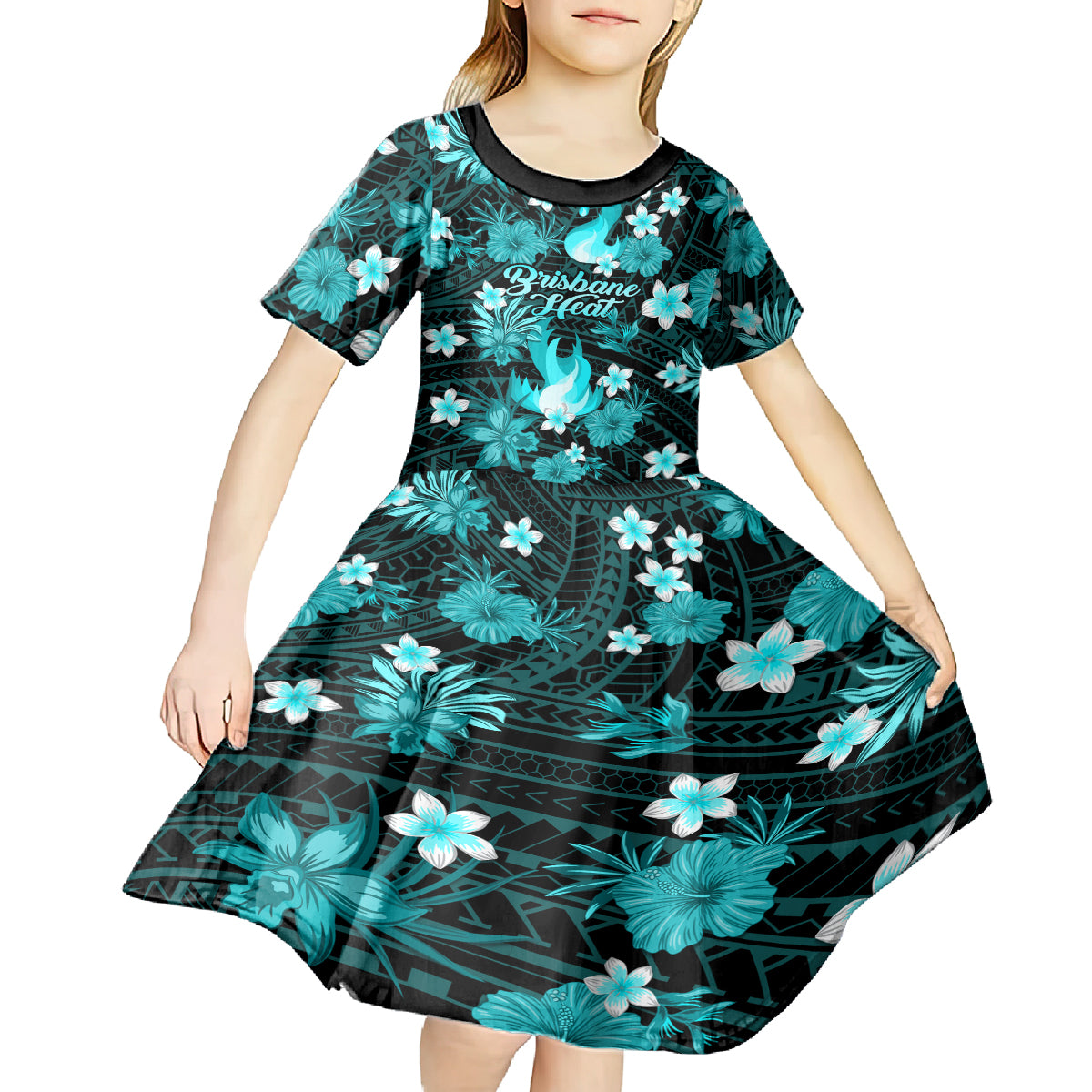 Australian Heat Cricket Kid Short Sleeve Dress Baeuty Pacific Hibiscus and Polynesian Pattern - Vibe Hoodie Shop