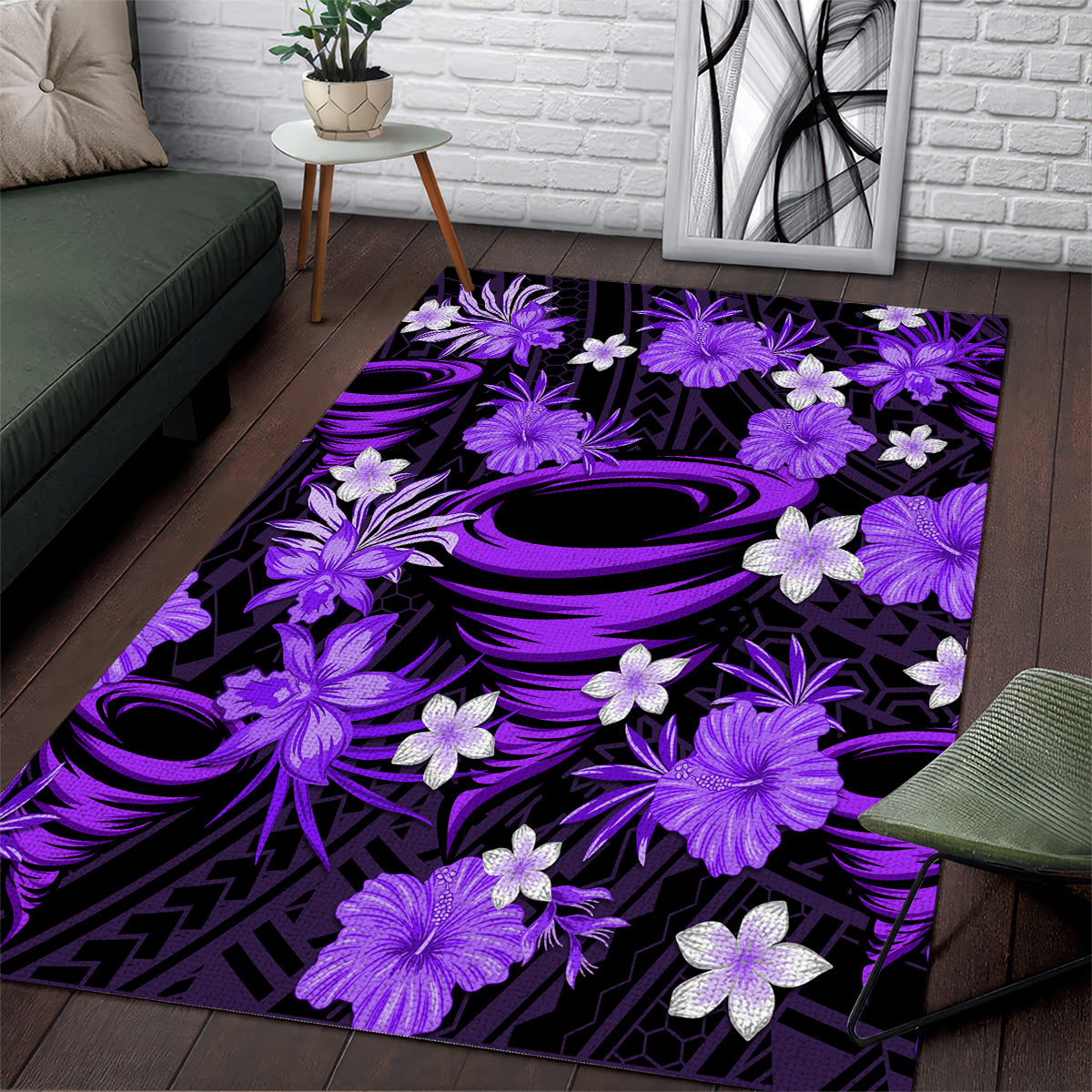 Australian Hurricanes Cricket Area Rug Baeuty Pacific Hibiscus and Polynesian Pattern - Vibe Hoodie Shop