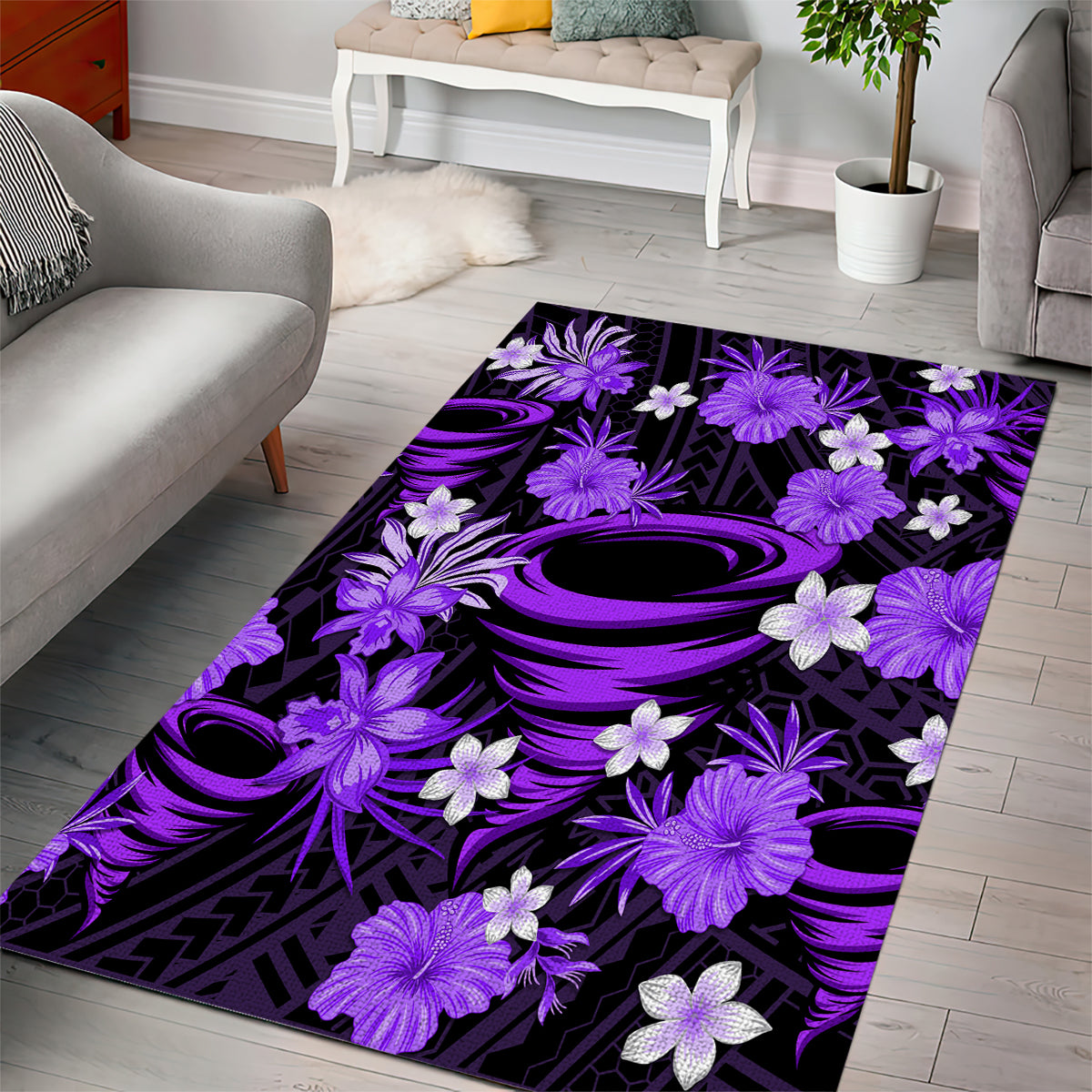 Australian Hurricanes Cricket Area Rug Baeuty Pacific Hibiscus and Polynesian Pattern - Vibe Hoodie Shop