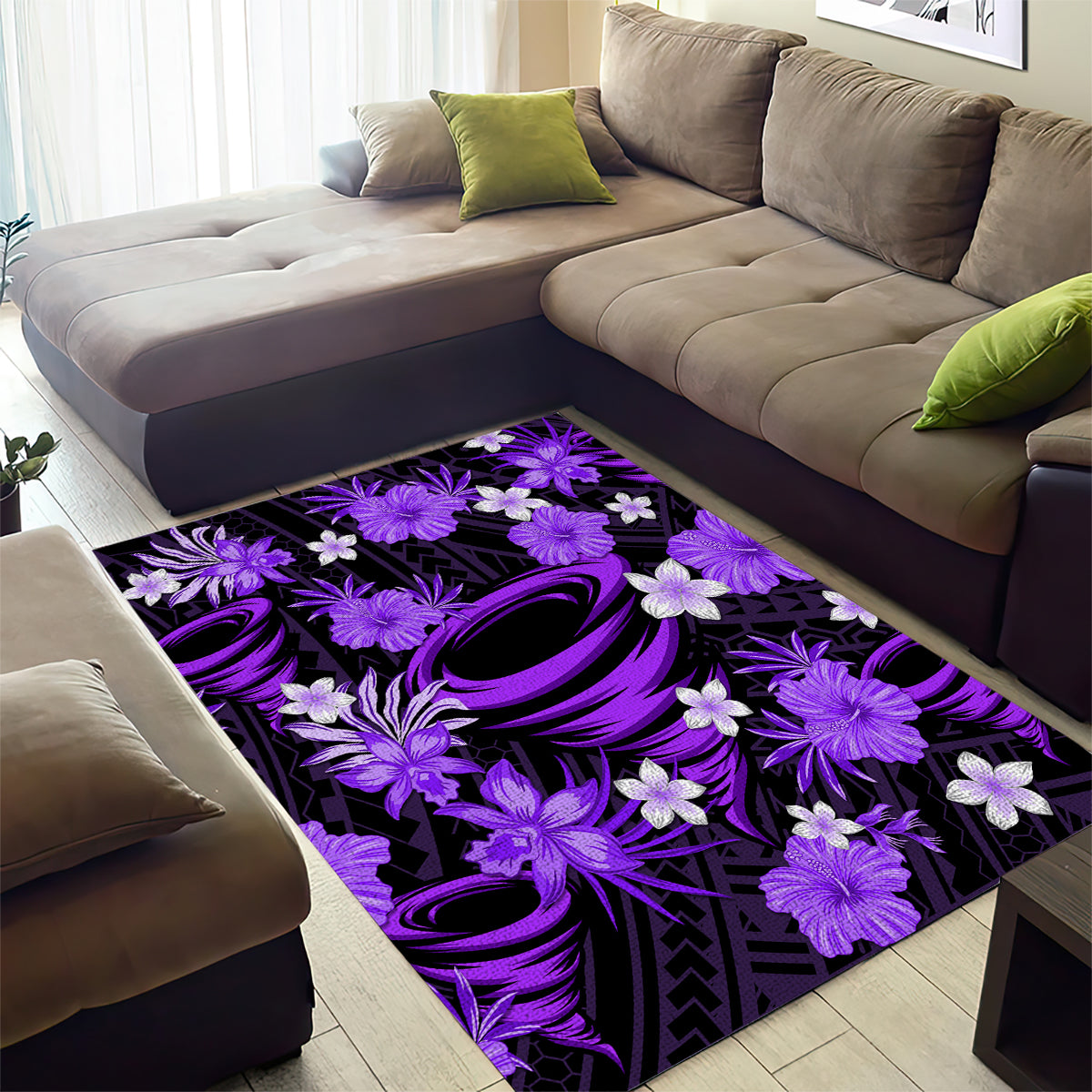 Australian Hurricanes Cricket Area Rug Baeuty Pacific Hibiscus and Polynesian Pattern - Vibe Hoodie Shop