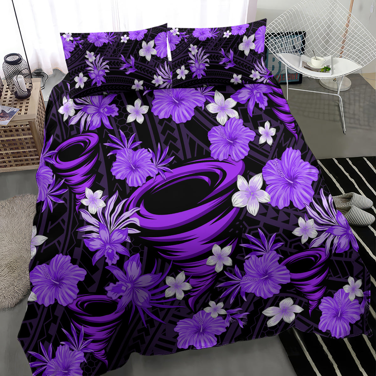 Australian Hurricanes Cricket Bedding Set Baeuty Pacific Hibiscus and Polynesian Pattern - Vibe Hoodie Shop
