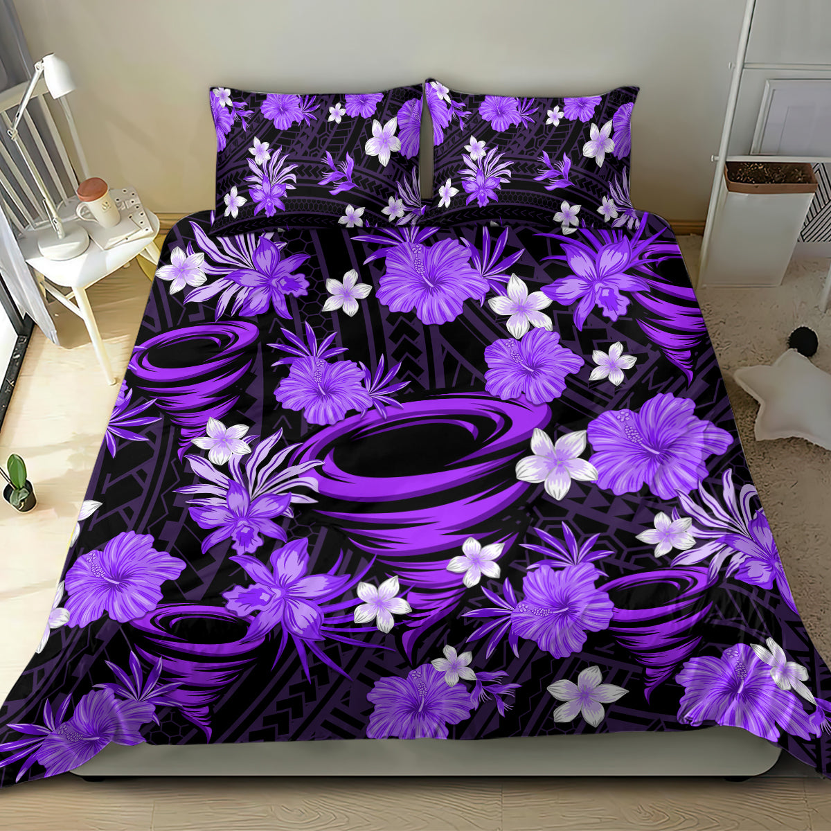 Australian Hurricanes Cricket Bedding Set Baeuty Pacific Hibiscus and Polynesian Pattern - Vibe Hoodie Shop