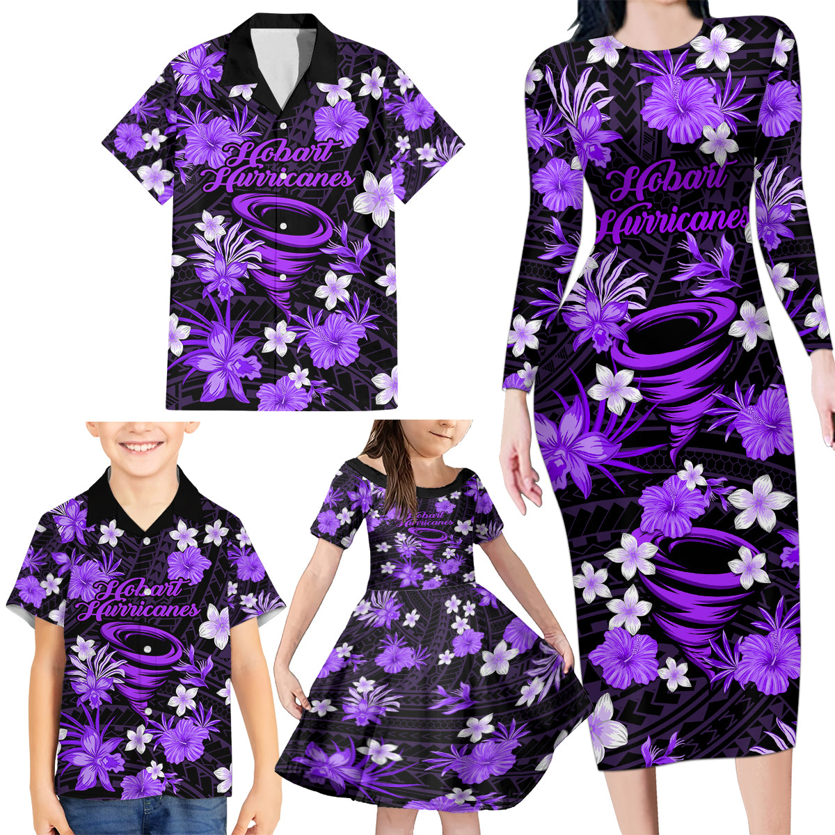 australian-hurricanes-cricket-family-matching-long-sleeve-bodycon-dress-and-hawaiian-shirt-baeuty-pacific-hibiscus-and-polynesian-pattern