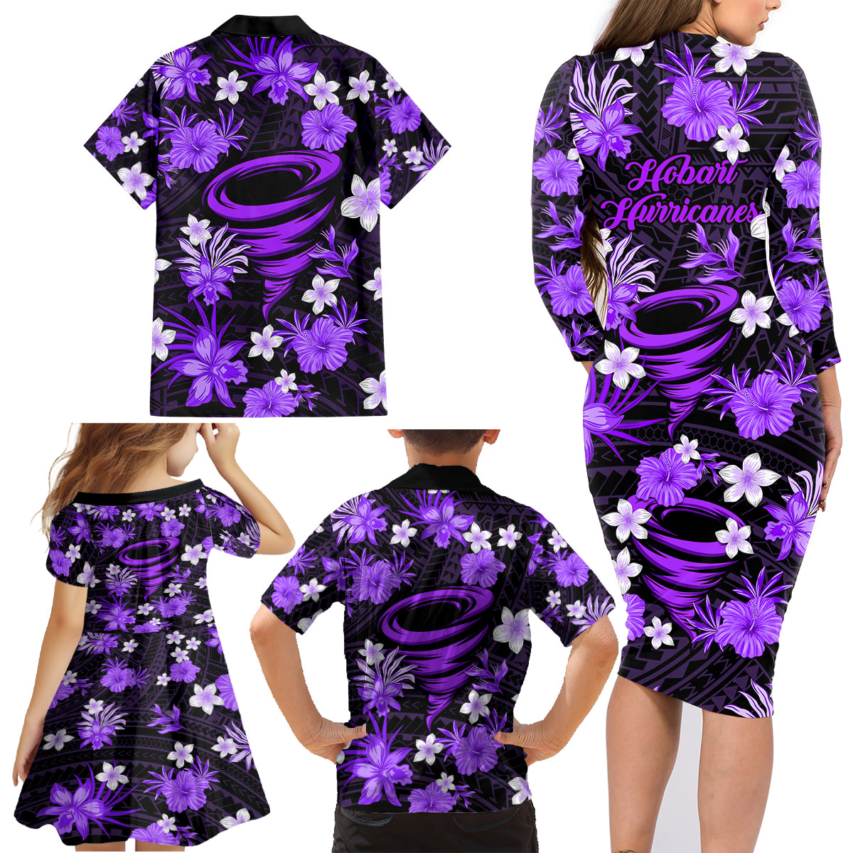 australian-hurricanes-cricket-family-matching-long-sleeve-bodycon-dress-and-hawaiian-shirt-baeuty-pacific-hibiscus-and-polynesian-pattern