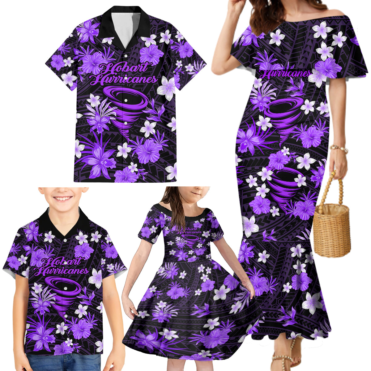 australian-hurricanes-cricket-family-matching-mermaid-dress-and-hawaiian-shirt-baeuty-pacific-hibiscus-and-polynesian-pattern