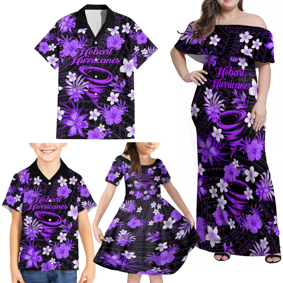 australian-hurricanes-cricket-family-matching-off-shoulder-maxi-dress-and-hawaiian-shirt-baeuty-pacific-hibiscus-and-polynesian-pattern