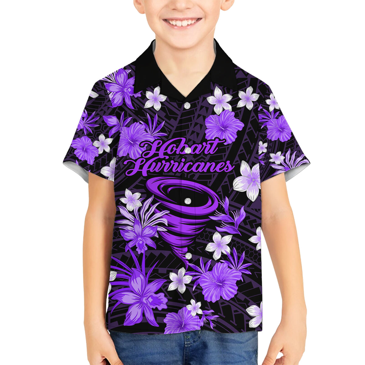 australian-hurricanes-cricket-family-matching-off-shoulder-short-dress-and-hawaiian-shirt-baeuty-pacific-hibiscus-and-polynesian-pattern