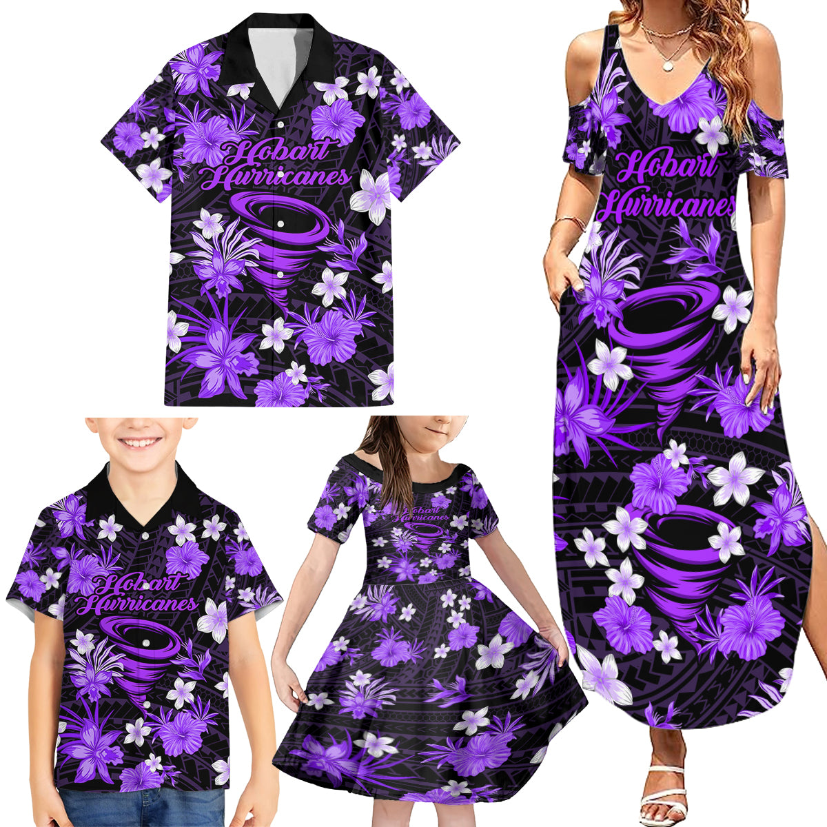 australian-hurricanes-cricket-family-matching-summer-maxi-dress-and-hawaiian-shirt-baeuty-pacific-hibiscus-and-polynesian-pattern