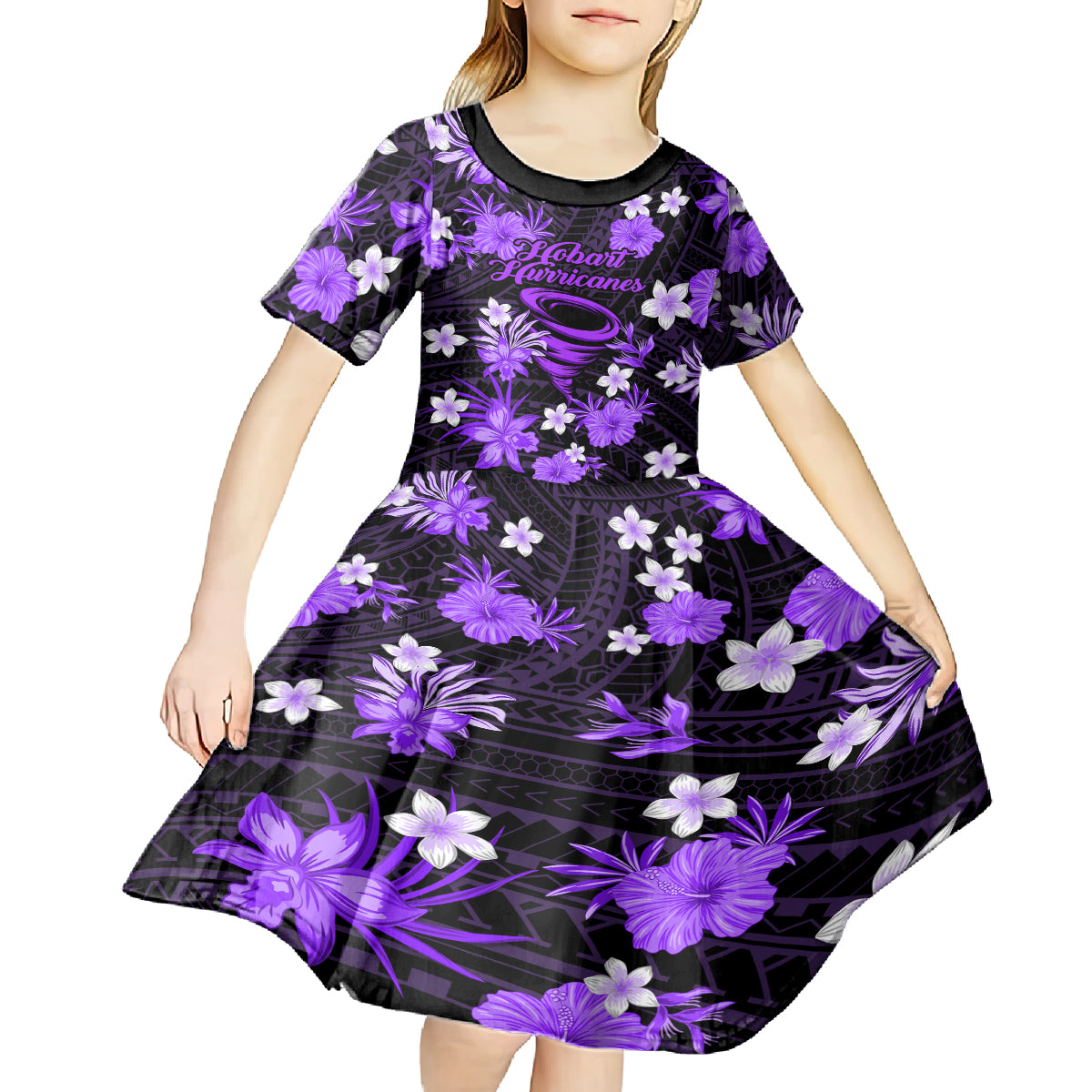 Australian Hurricanes Cricket Kid Short Sleeve Dress Baeuty Pacific Hibiscus and Polynesian Pattern - Vibe Hoodie Shop