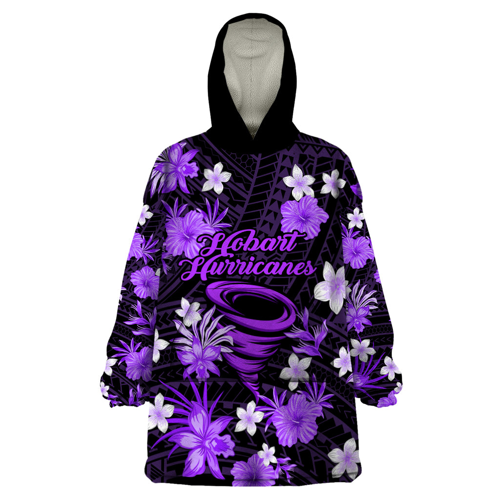 Australian Hurricanes Cricket Wearable Blanket Hoodie Baeuty Pacific Hibiscus and Polynesian Pattern - Vibe Hoodie Shop