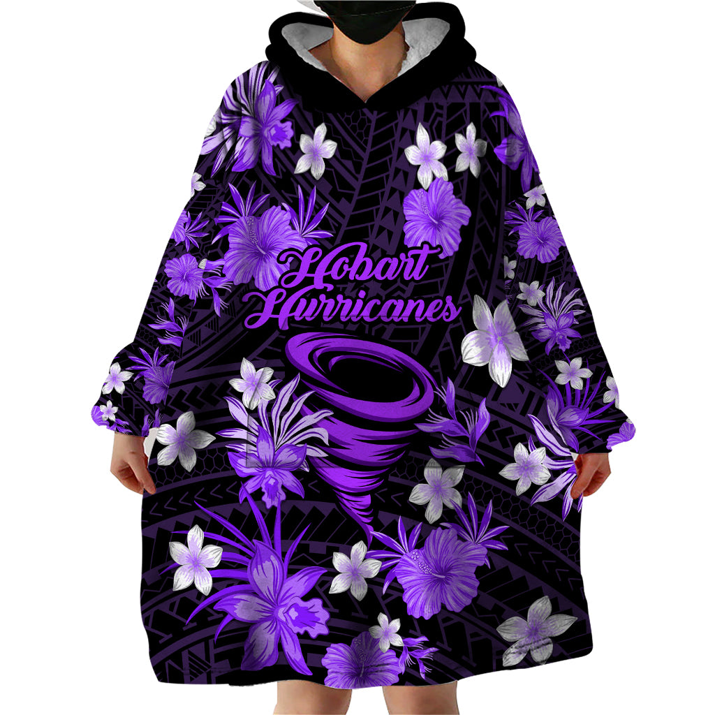 Australian Hurricanes Cricket Wearable Blanket Hoodie Baeuty Pacific Hibiscus and Polynesian Pattern - Vibe Hoodie Shop