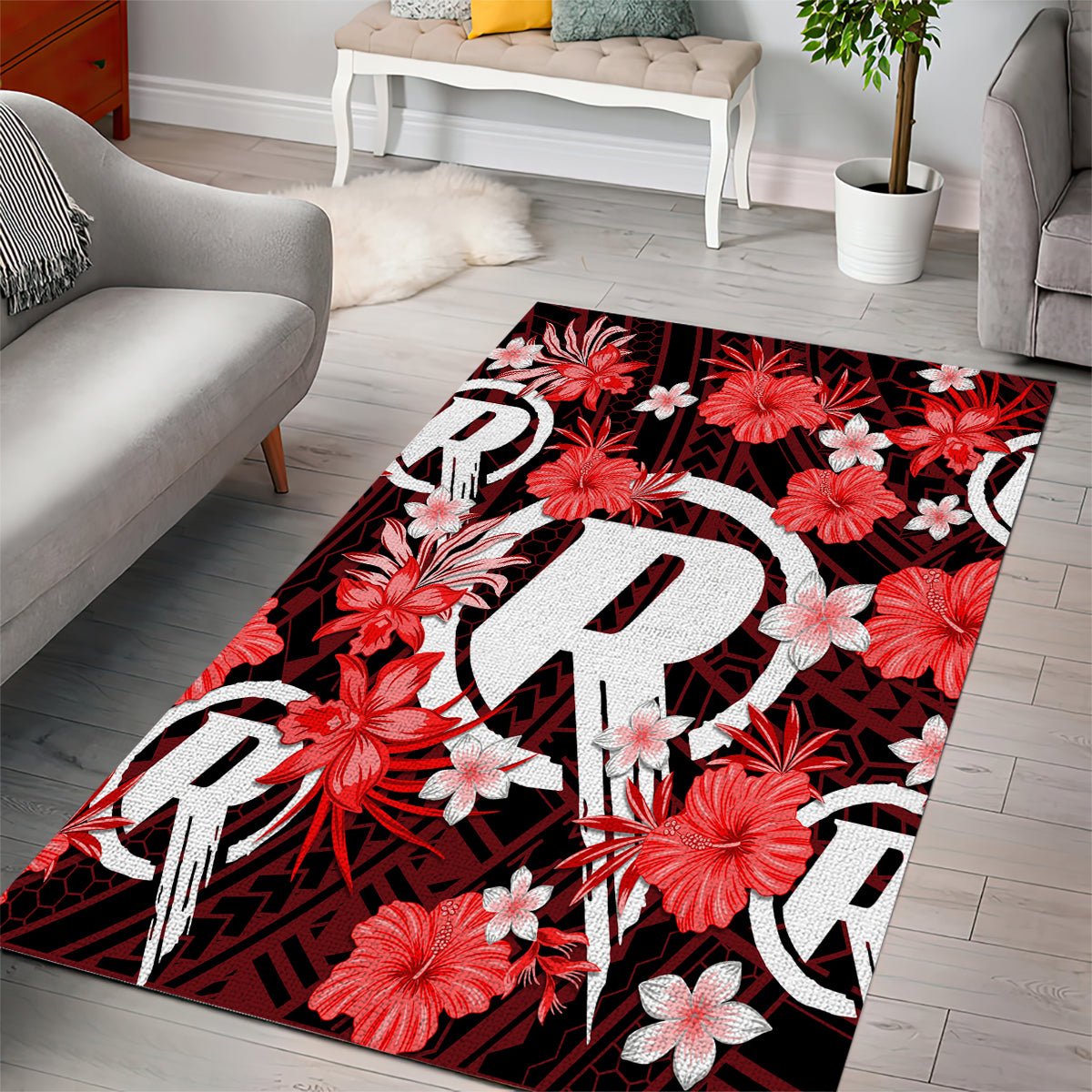 Australian Renegades Cricket Area Rug Baeuty Pacific Hibiscus and Polynesian Pattern - Vibe Hoodie Shop