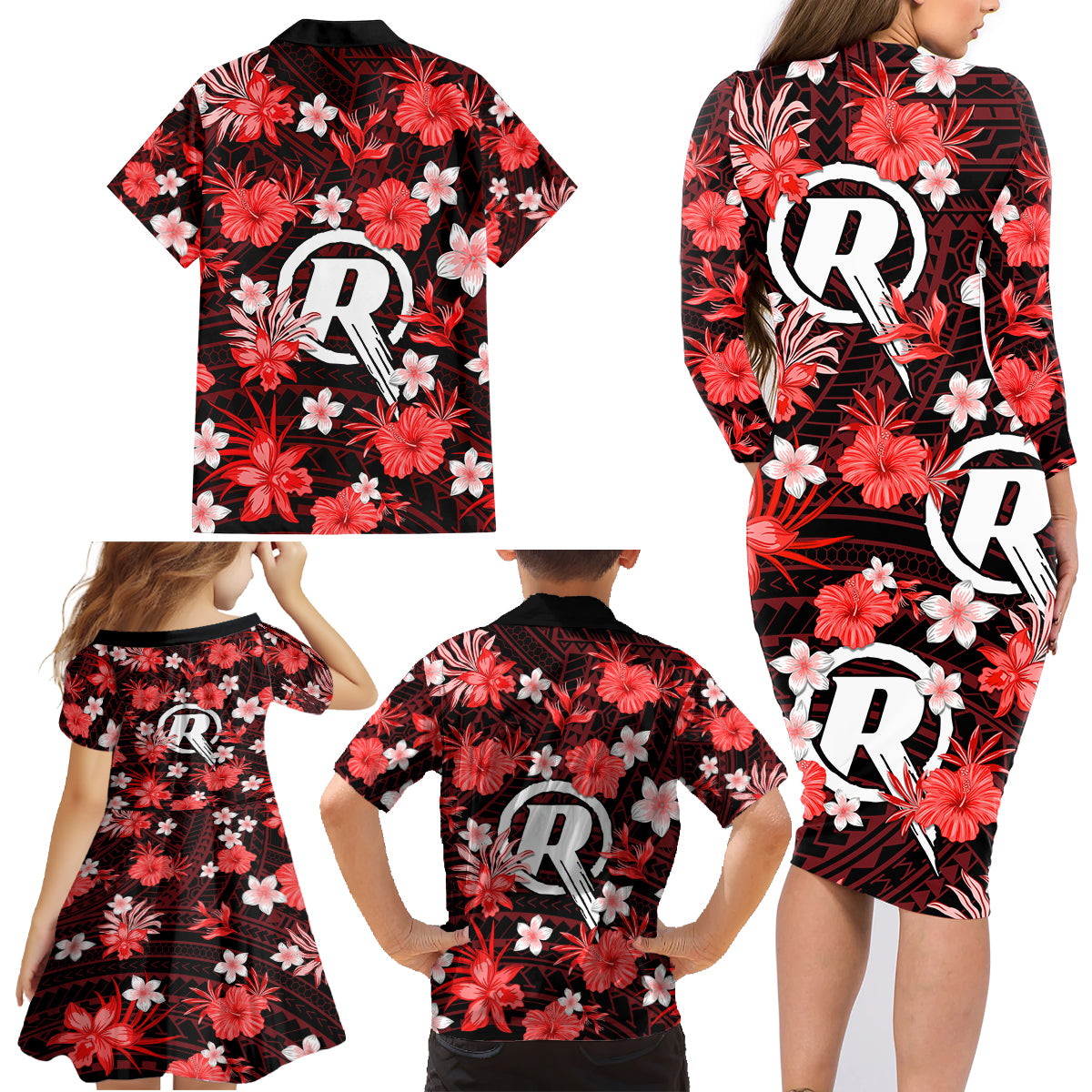 australian-renegades-cricket-family-matching-long-sleeve-bodycon-dress-and-hawaiian-shirt-baeuty-pacific-hibiscus-and-polynesian-pattern