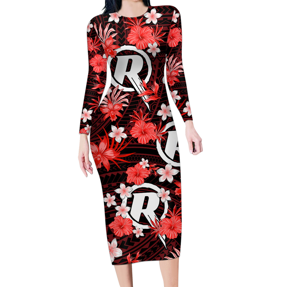 australian-renegades-cricket-family-matching-long-sleeve-bodycon-dress-and-hawaiian-shirt-baeuty-pacific-hibiscus-and-polynesian-pattern