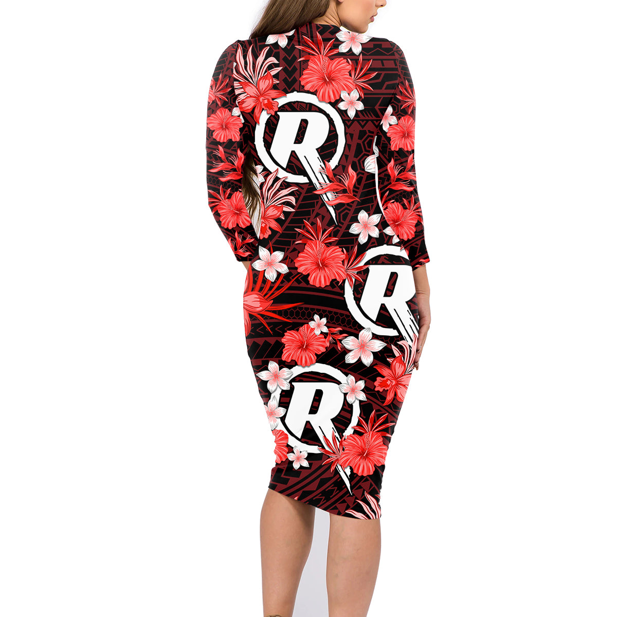 australian-renegades-cricket-family-matching-long-sleeve-bodycon-dress-and-hawaiian-shirt-baeuty-pacific-hibiscus-and-polynesian-pattern