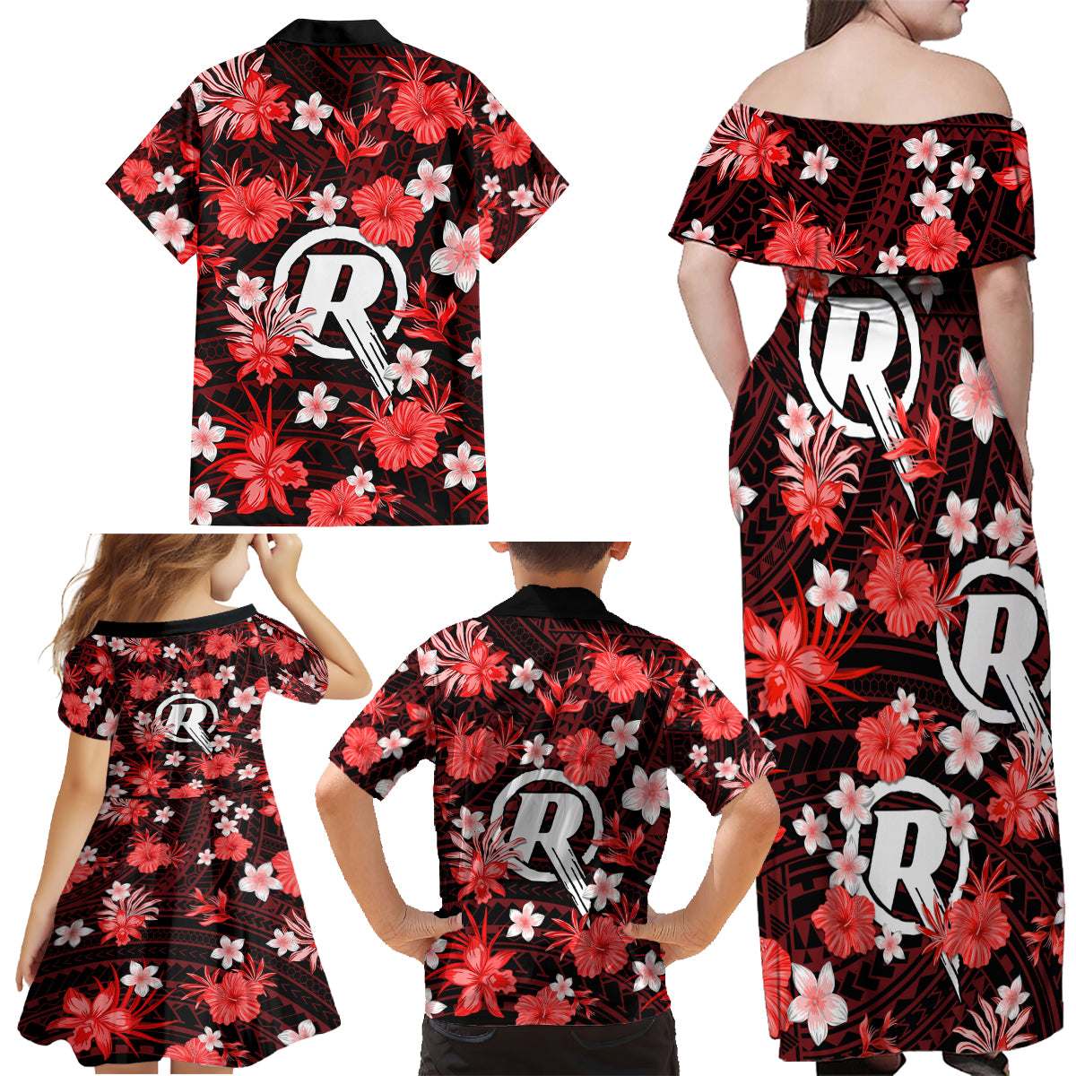 australian-renegades-cricket-family-matching-off-shoulder-maxi-dress-and-hawaiian-shirt-baeuty-pacific-hibiscus-and-polynesian-pattern