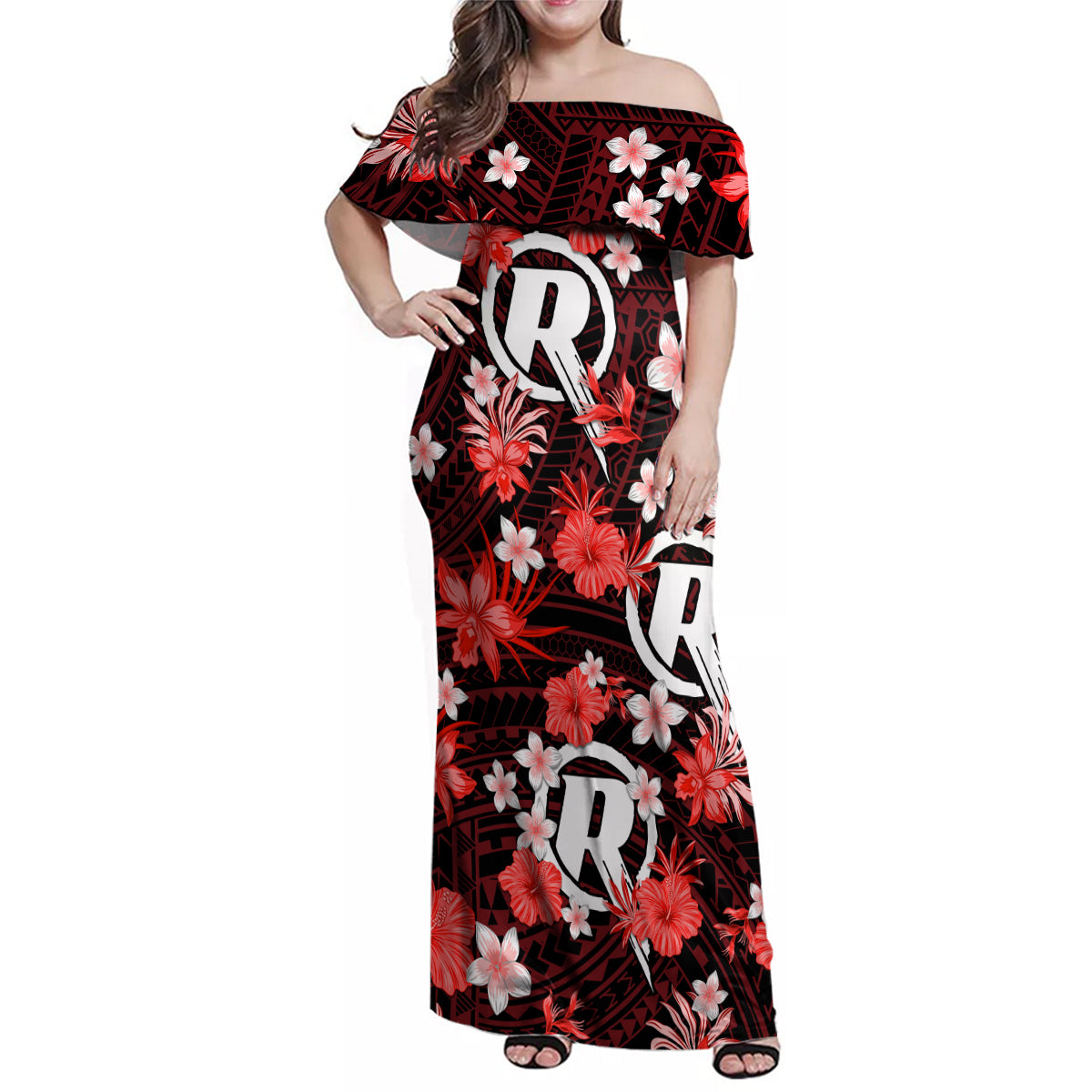 australian-renegades-cricket-family-matching-off-shoulder-maxi-dress-and-hawaiian-shirt-baeuty-pacific-hibiscus-and-polynesian-pattern