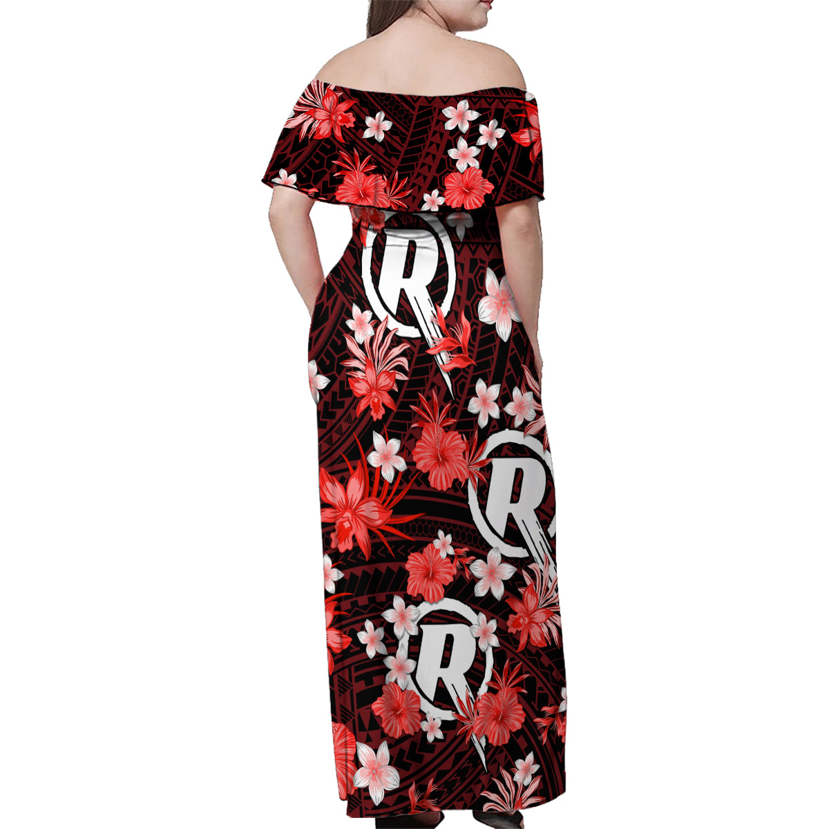 australian-renegades-cricket-family-matching-off-shoulder-maxi-dress-and-hawaiian-shirt-baeuty-pacific-hibiscus-and-polynesian-pattern