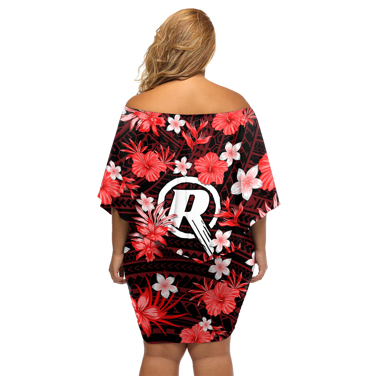 australian-renegades-cricket-family-matching-off-shoulder-short-dress-and-hawaiian-shirt-baeuty-pacific-hibiscus-and-polynesian-pattern