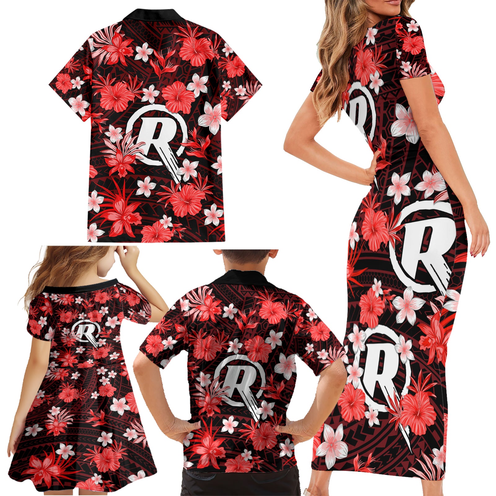 australian-renegades-cricket-family-matching-short-sleeve-bodycon-dress-and-hawaiian-shirt-baeuty-pacific-hibiscus-and-polynesian-pattern