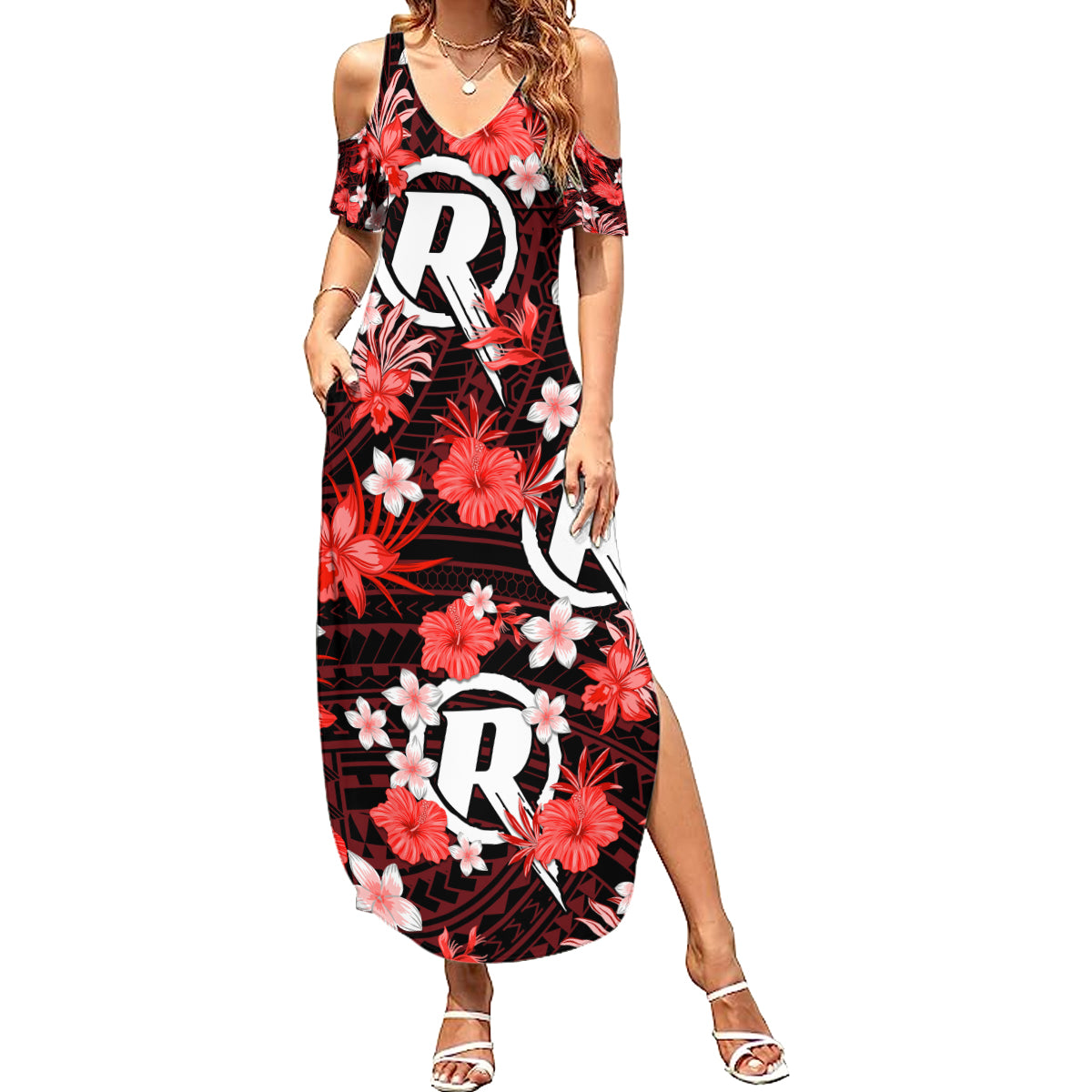 australian-renegades-cricket-family-matching-summer-maxi-dress-and-hawaiian-shirt-baeuty-pacific-hibiscus-and-polynesian-pattern