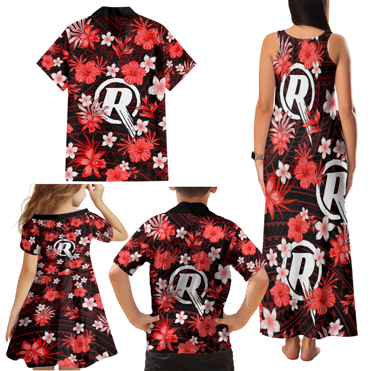 australian-renegades-cricket-family-matching-tank-maxi-dress-and-hawaiian-shirt-baeuty-pacific-hibiscus-and-polynesian-pattern