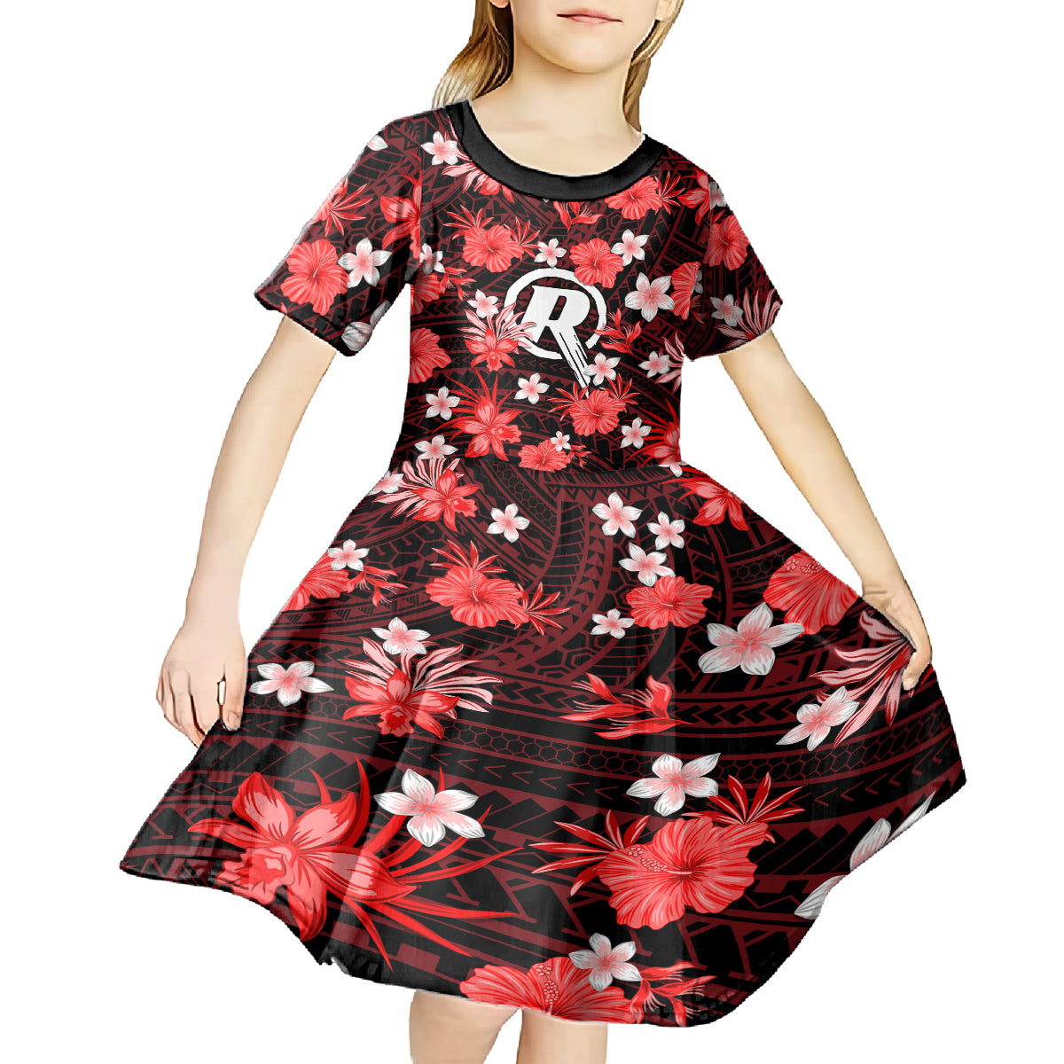 Australian Renegades Cricket Kid Short Sleeve Dress Baeuty Pacific Hibiscus and Polynesian Pattern - Vibe Hoodie Shop