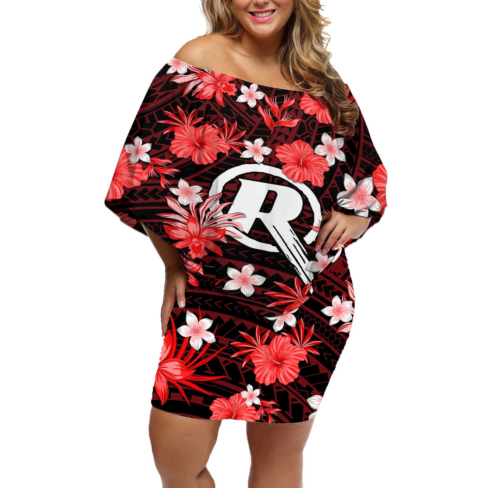 australian-renegades-cricket-off-shoulder-short-dress-baeuty-pacific-hibiscus-and-polynesian-pattern