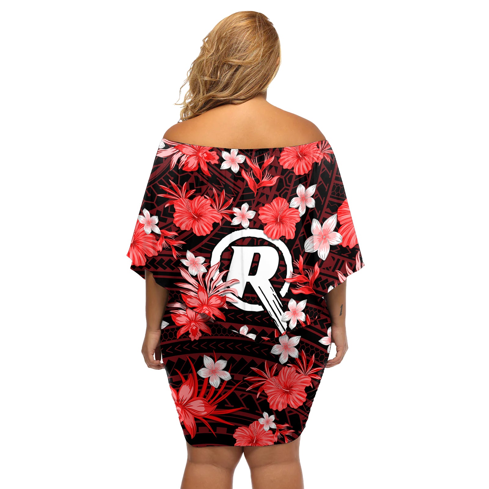 australian-renegades-cricket-off-shoulder-short-dress-baeuty-pacific-hibiscus-and-polynesian-pattern