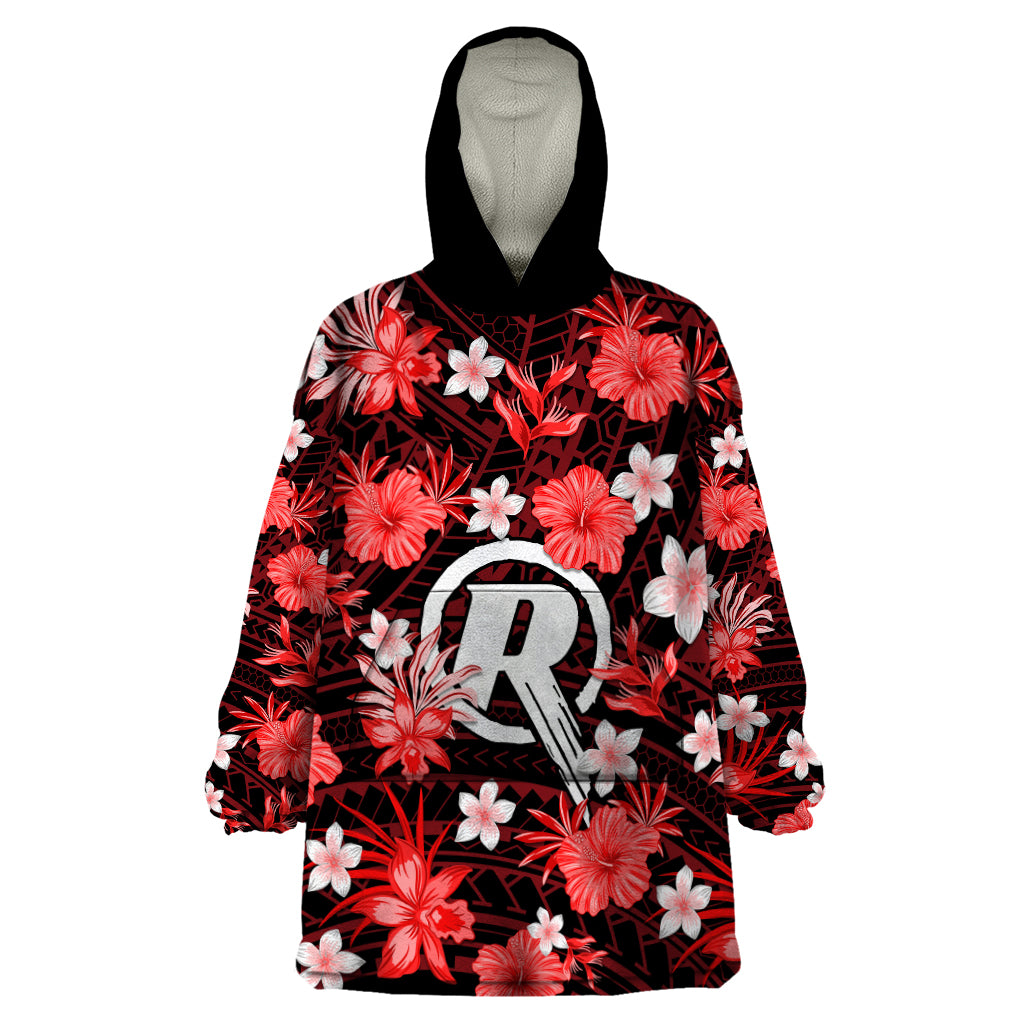 Australian Renegades Cricket Wearable Blanket Hoodie Baeuty Pacific Hibiscus and Polynesian Pattern - Vibe Hoodie Shop