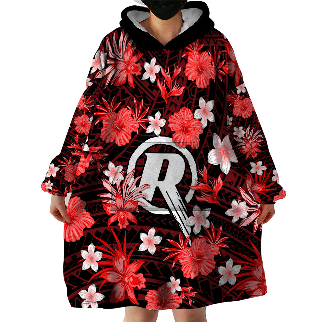 Australian Renegades Cricket Wearable Blanket Hoodie Baeuty Pacific Hibiscus and Polynesian Pattern - Vibe Hoodie Shop