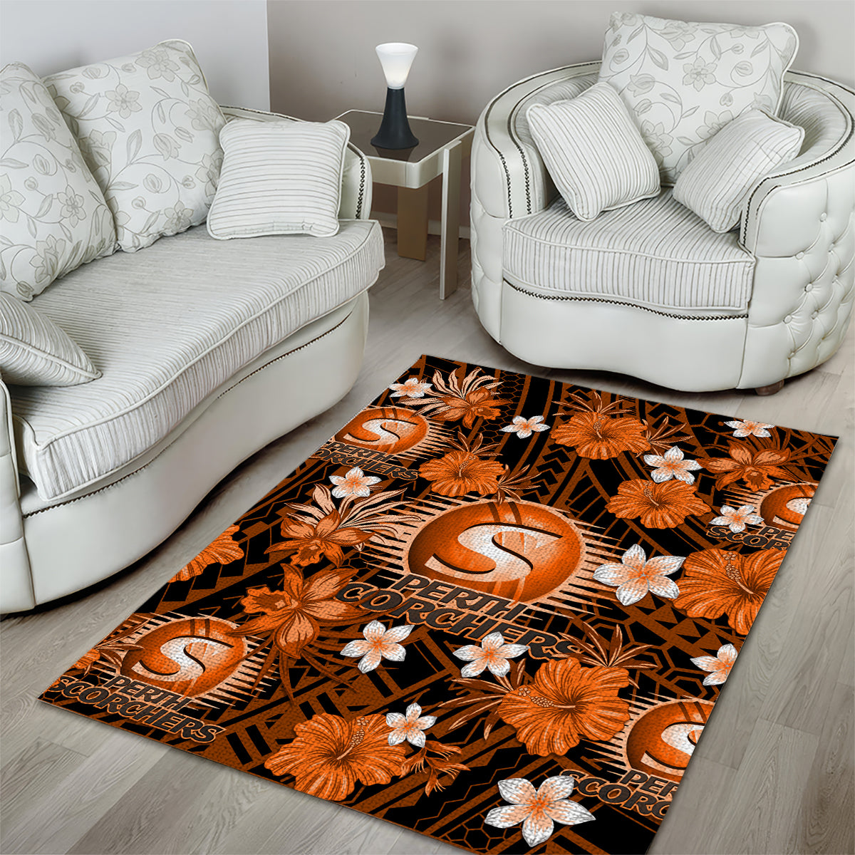 Australian Scorchers Cricket Area Rug Baeuty Pacific Hibiscus and Polynesian Pattern - Vibe Hoodie Shop