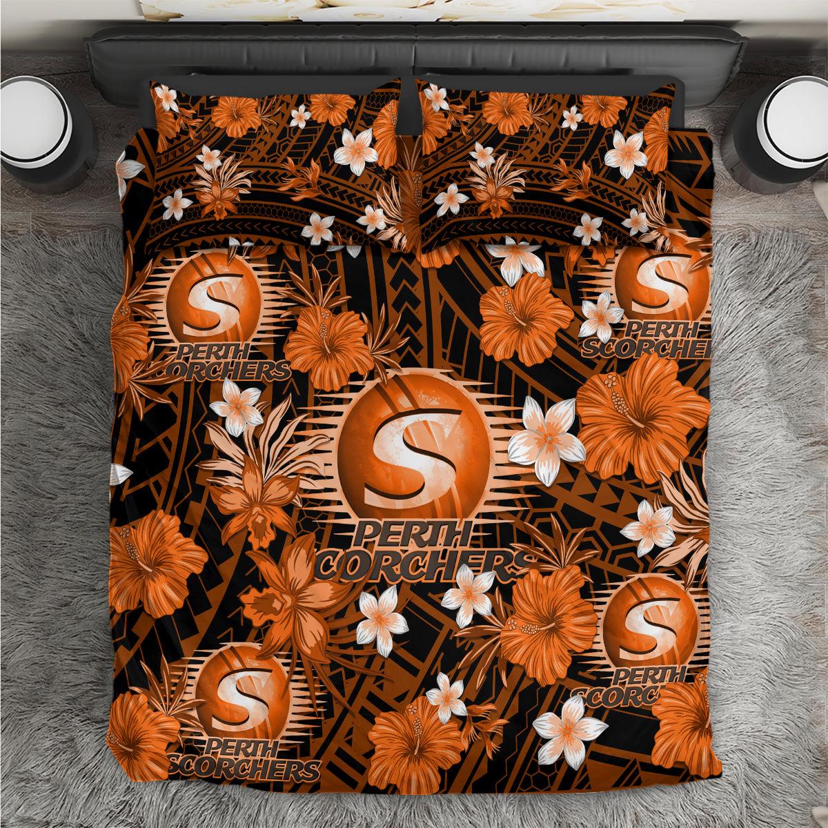 Australian Scorchers Cricket Bedding Set Baeuty Pacific Hibiscus and Polynesian Pattern - Vibe Hoodie Shop