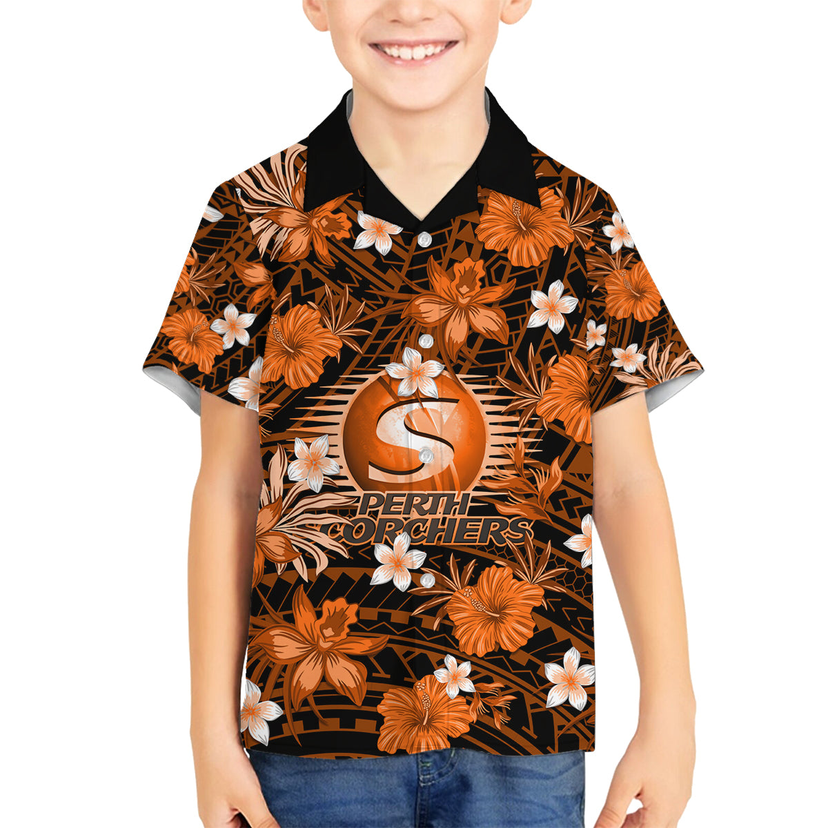 australian-scorchers-cricket-family-matching-puletasi-dress-and-hawaiian-shirt-baeuty-pacific-hibiscus-and-polynesian-pattern